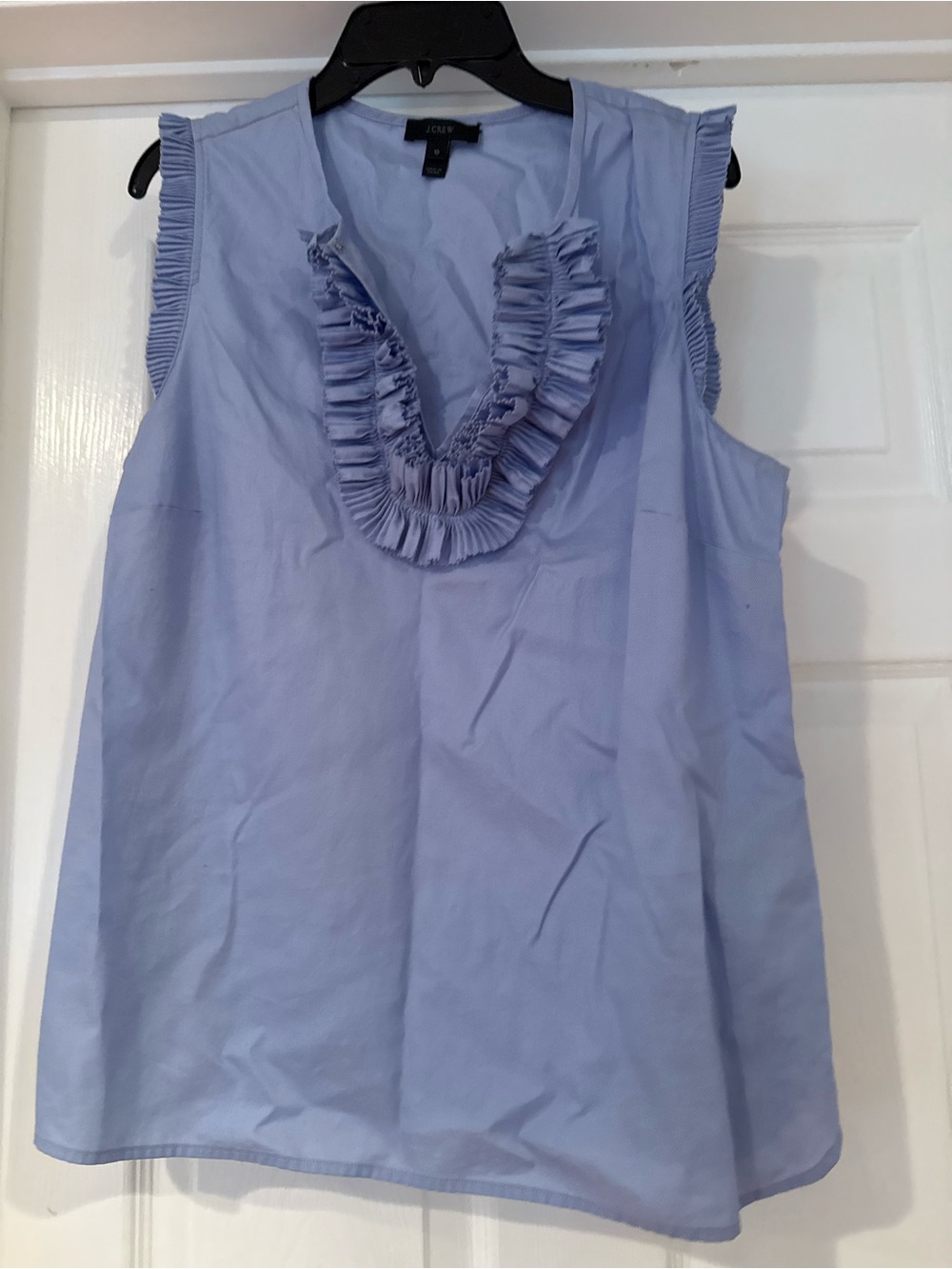 J. Crew Light Blue Sleeveless Ruffle V-Neck Blouse